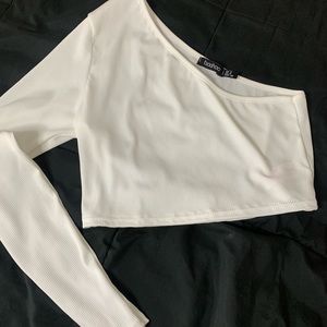 Boohoo White One Shoulder Crop Top